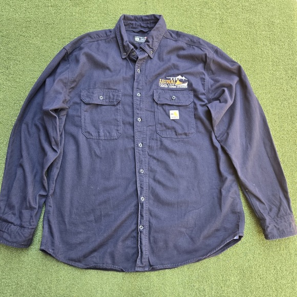 Carhartt Other - Carhartt FR Shirt Men's XL Navy Blue loose Fit Long Sleeve Liuna Logo